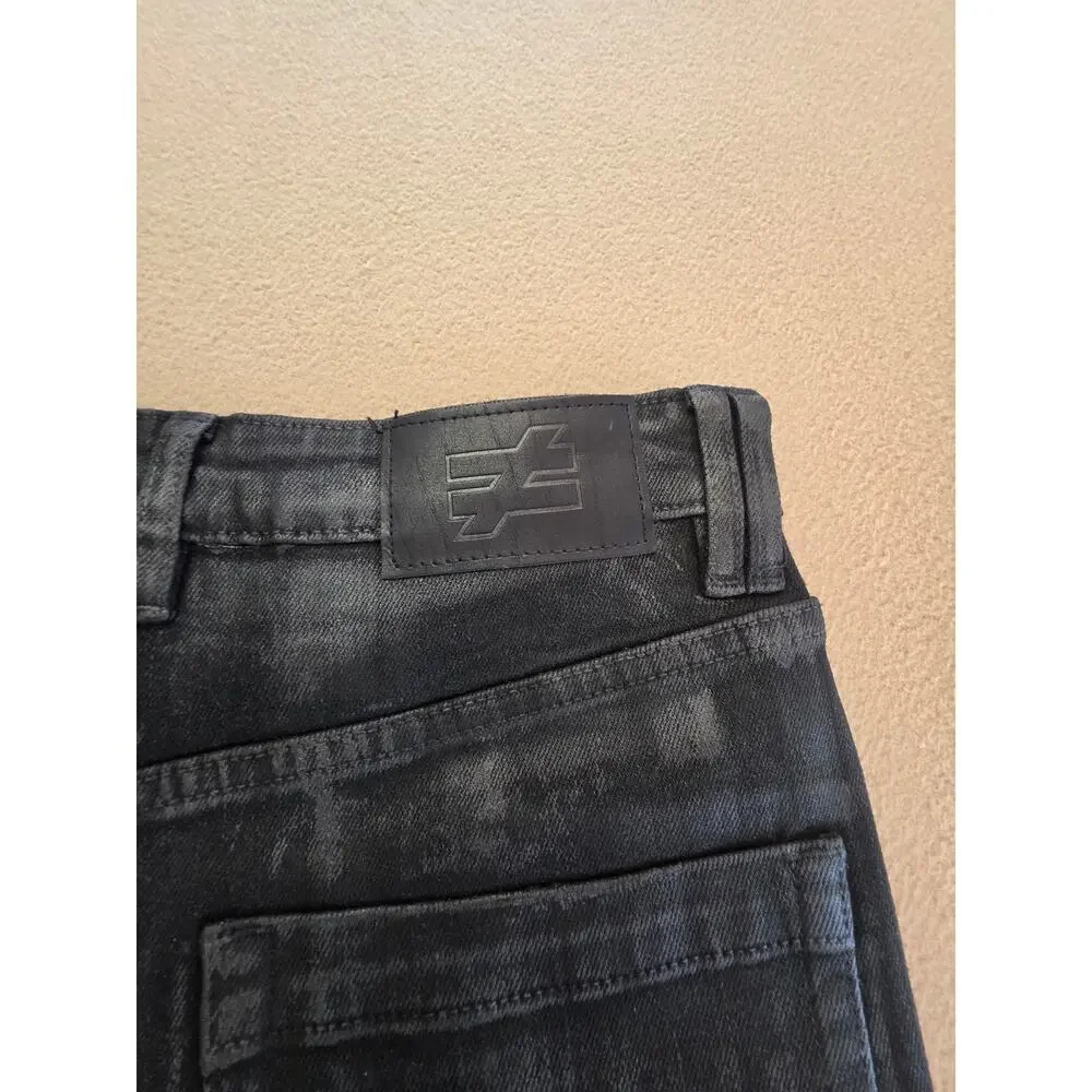 FOURFOUR Clothing Hand-Waxed Flared Stretch Denim Jeans Black Opium Style Sz 30